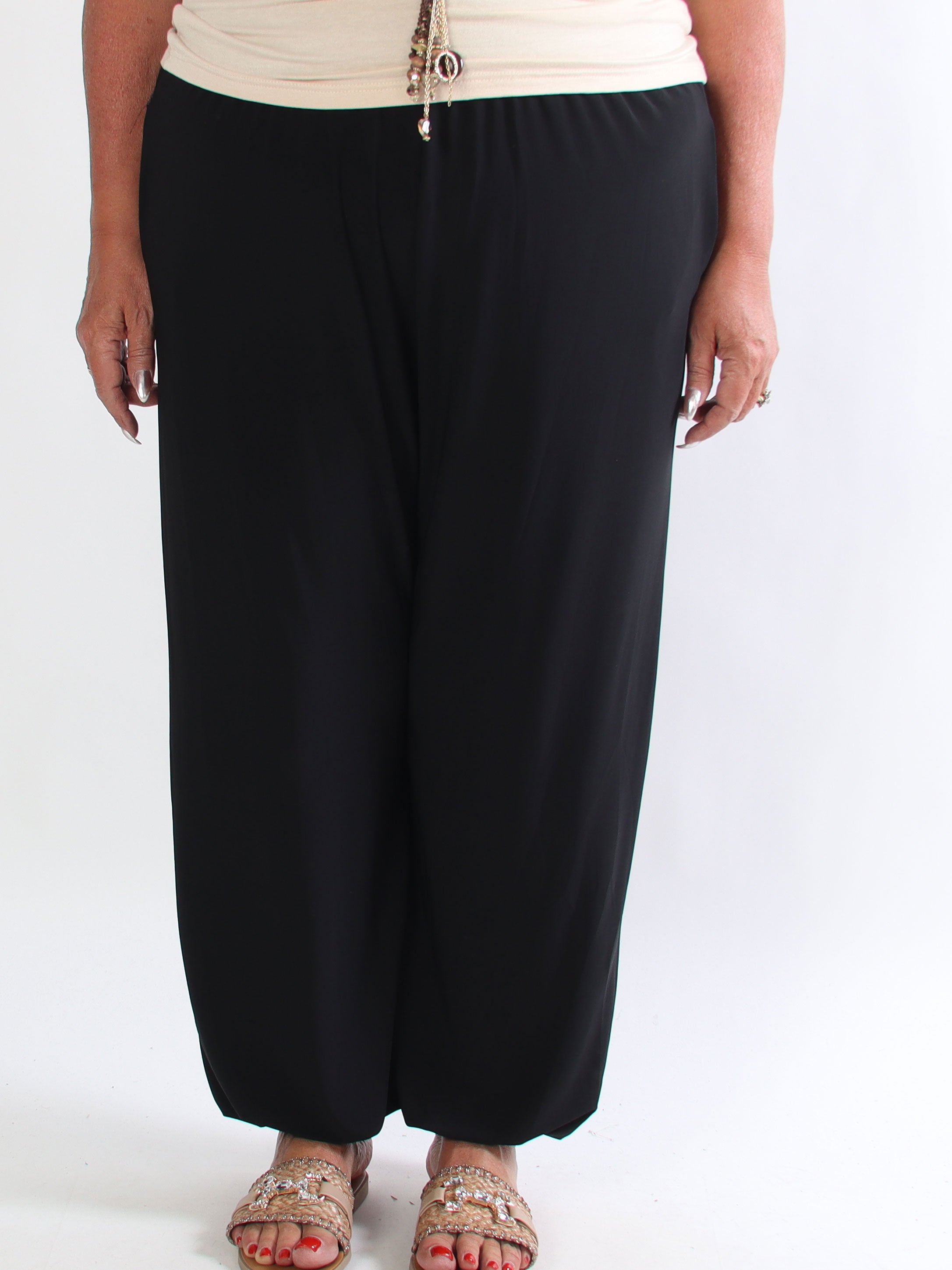 Pams Plain Harem Pants - Elastiske plus size bukser med smock i taljen